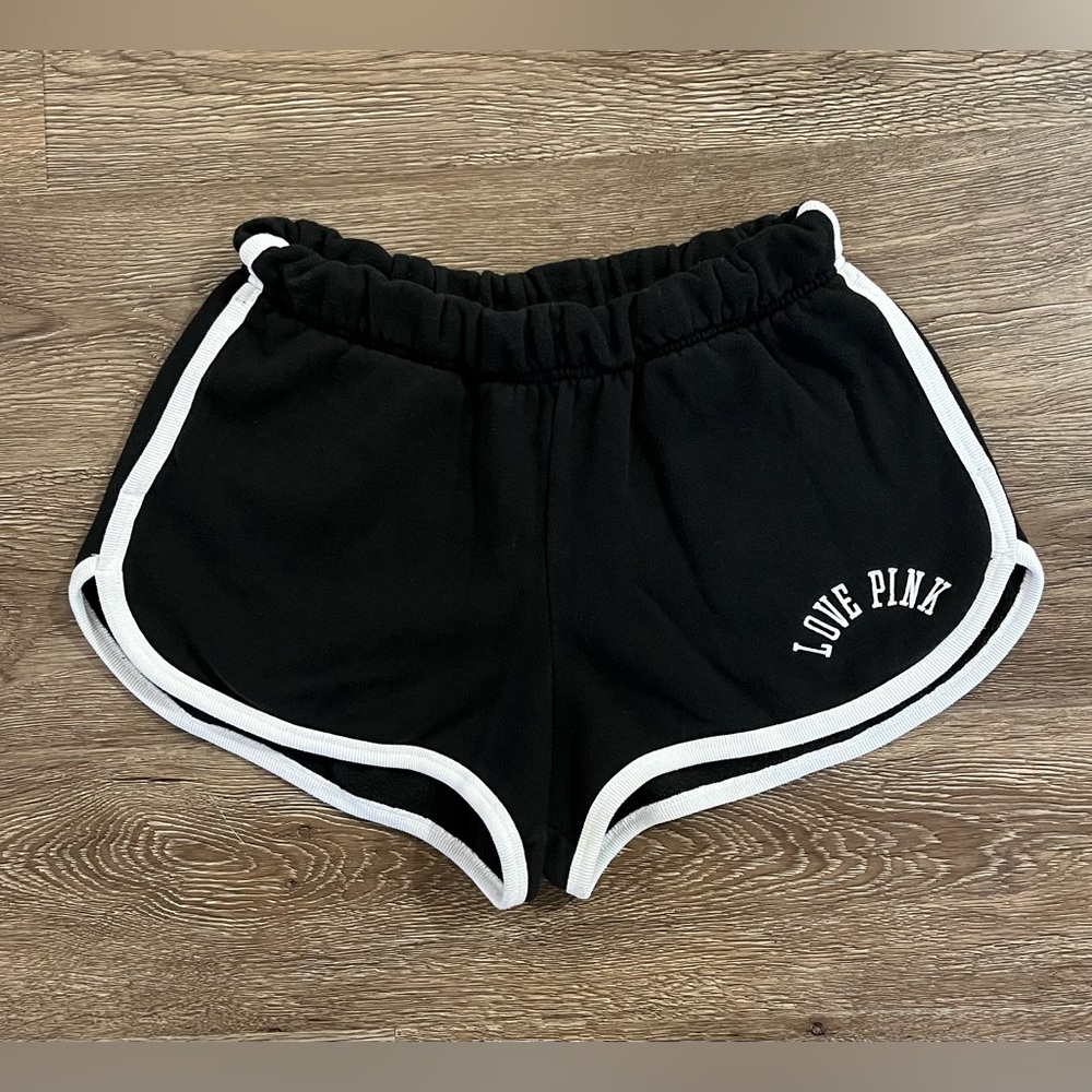 PINK Victoria's Secret Love Pink Black Contrast Trim Athletic Shorts